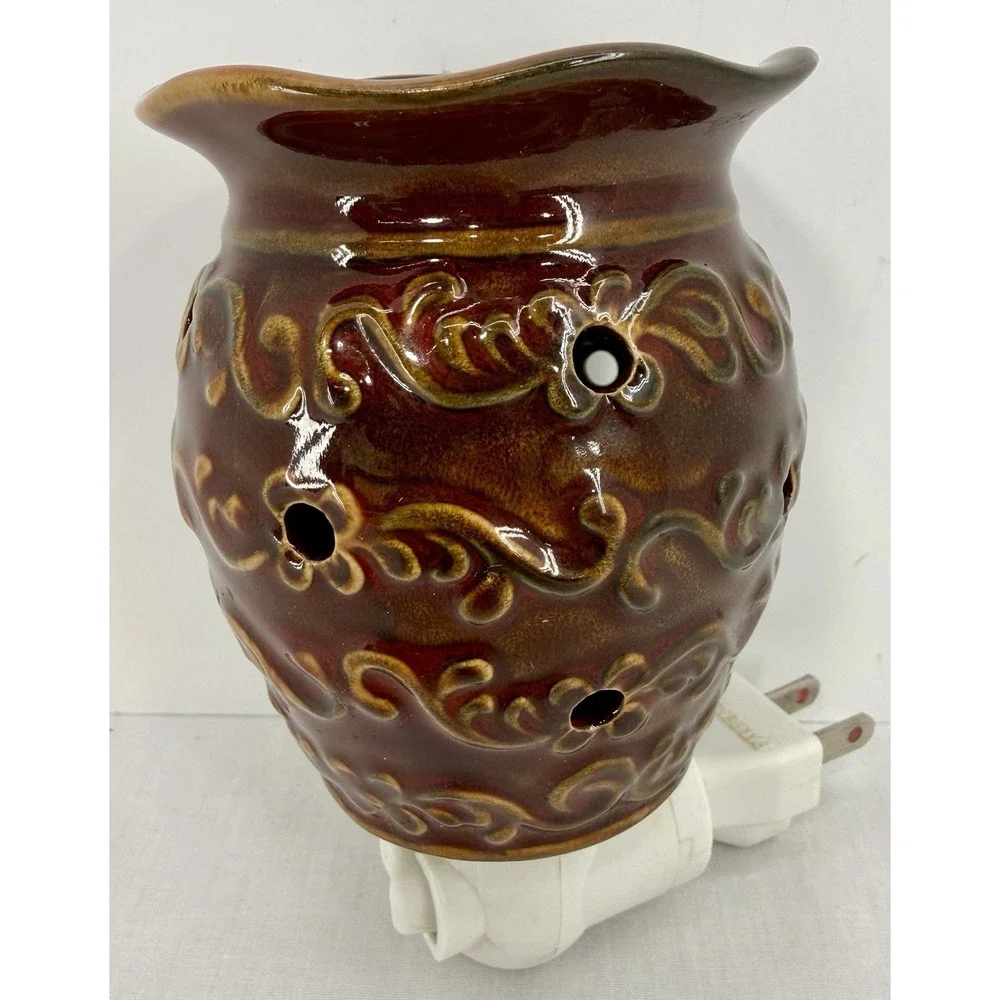 Scentsy Wax Warmer Roma Brown Ceramic‎ Plug In Retired Home Décor EUC